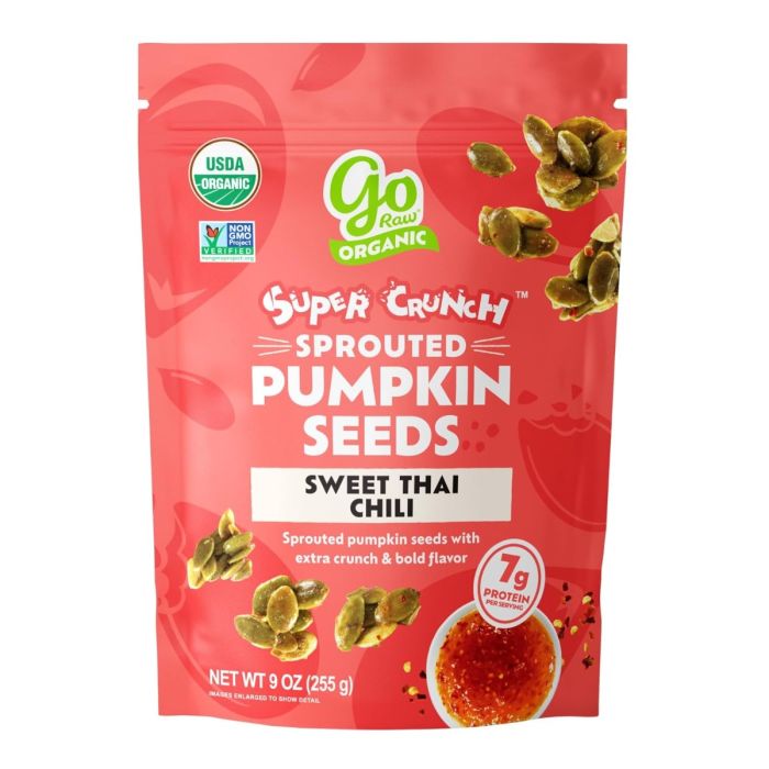 GO RAW: Super Crunch Sprouted Sweet Thai Chili Pumpkin Seeds, 9 oz
