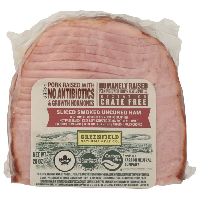 GREENFIELD: Sliced Smoked Uncured Quarter Ham, 20 oz