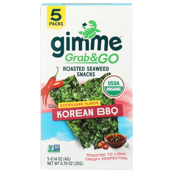 GIMME: Korean Bbq Grab n Go Roasted Seaweed Snacks 5 Pack, 0.7 oz