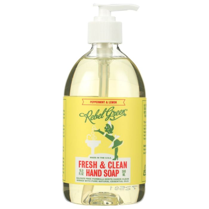REBEL GREEN: Fresh and Clean Hand Soap Peppermint and Lemon, 16.9 oz