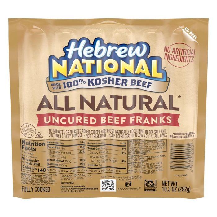 HEBREW NATIONAL: All Natural Uncured Beef Franks, 10.3 oz