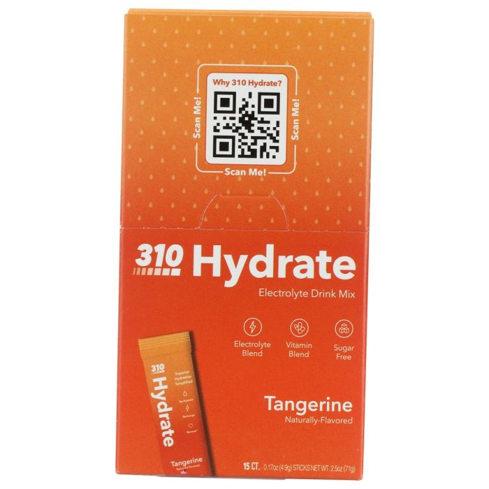 310 NUTRITION: Tangerine Hydrate 15 Count, 2.7 oz