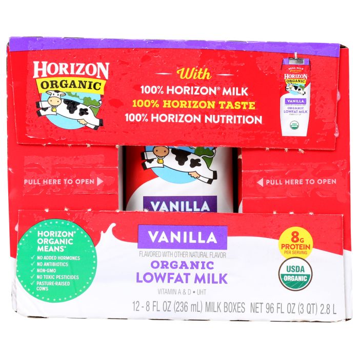 HORIZON: Organic Vanilla Lowfat Milk Pack of 12, 96 oz