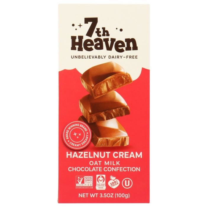7TH HEAVEN: Hazelnut Cream Chocolate Bar, 3.5 oz