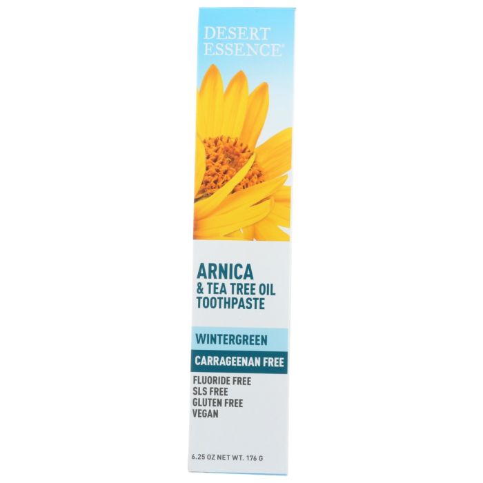DESERT ESSENCE: Arnica and Tea Tree Oil Carrageenan Free Toothpaste, 6.25 oz