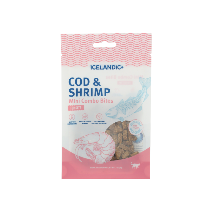 ICELANDIC PLUS: Cod and Shrimp Mini Combo Bites Treats for Cats, 1.7 oz