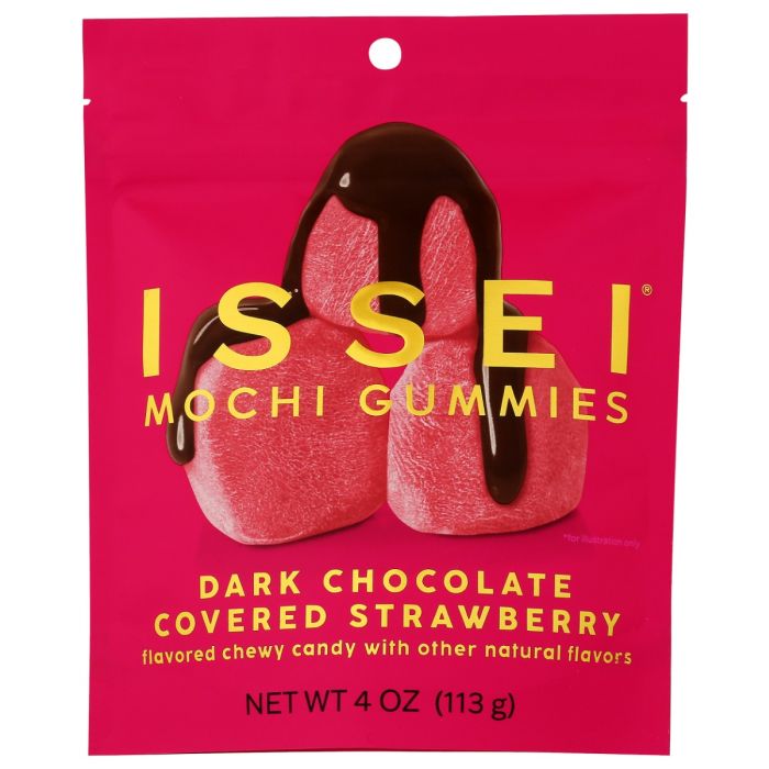 ISSEI MOCHI GUMMIES: Dark Chocolate Covered Strawberry Flavored Gummies, 4 oz