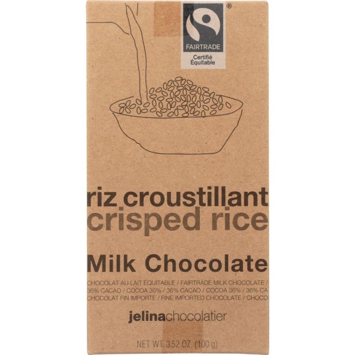 JELINA CHOCOLATIER: Crisped Rice Milk Chocolate Bar, 3.52 oz