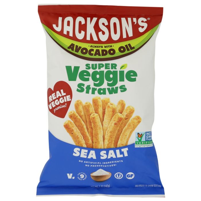 JACKSONS CHIPS: Sea Salt Super Veggie Straws in Avocado Oil, 5 oz