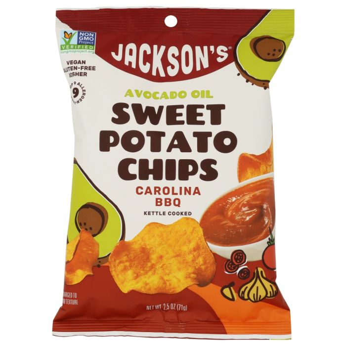 JACKSONS CHIPS: Carolina BBQ Sweet Potato Chips with Avocado Oil, 2.5 oz