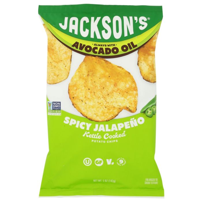 JACKSONS CHIPS: Spicy Jalapeno Kettle Cooked Potato Chips in Avocado Oil, 5 oz