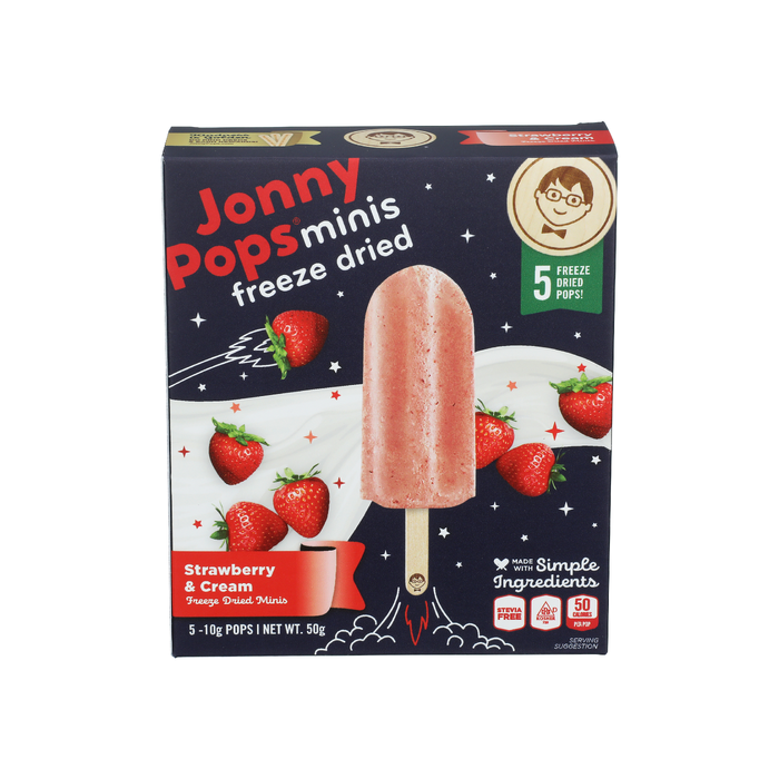 JONNYPOPS: Freeze Dried Strawberry and Cream Minis, 50 gm