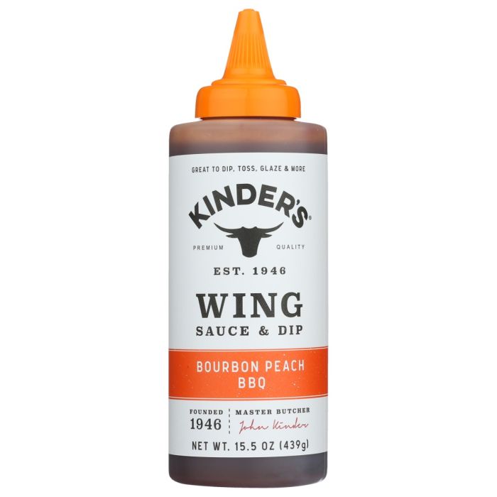 KINDERS: Bourbon Peach BBQ Wing Sauce and Dip, 15.5 oz