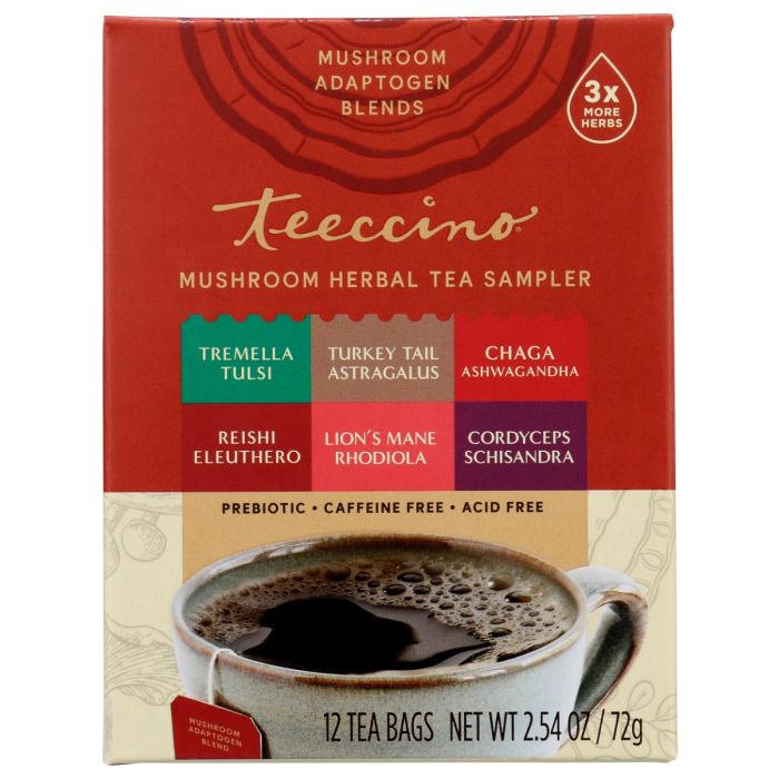 TEECCINO: Mushroom Adaptogen Herbal Tea Sampler Box, 12 bg