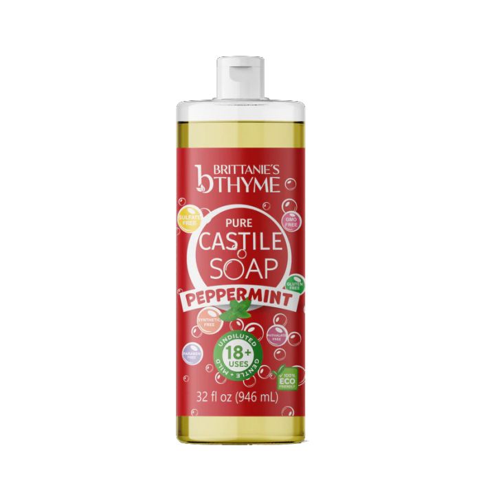 BRITTANIES THYME: Peppermint Pure Castile Liquid Soap, 32 fo