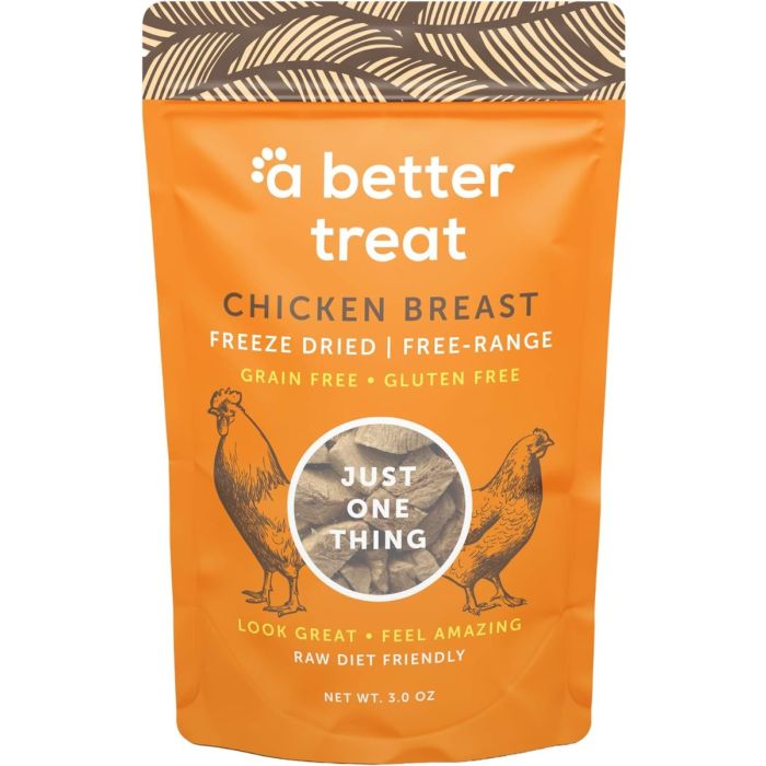 A BETTER TREAT: Freeze Dried Raw Free Range Chicken Breast Dog and Cat Treats, 3 oz