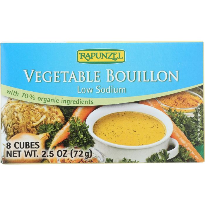 RAPUNZEL: Vegetable Bouillon Low Sodium 8 Cubes, 2.4 oz