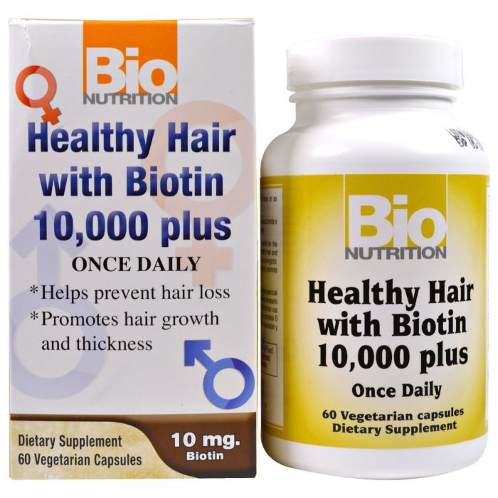 BIO NUTRITION: Healthy Hair with Biotin 10000 Plus, 60 vegetarian capsules