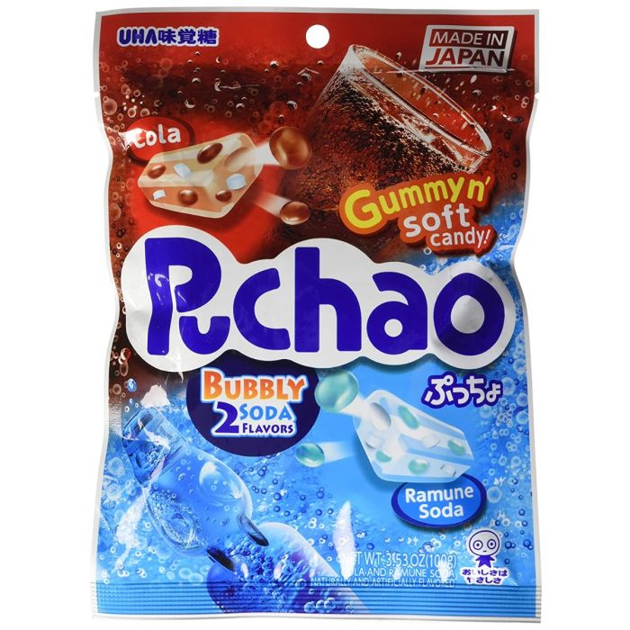 UHA MIKAKUTO: Puchao Cola And Ramune Soda Gummy Candy, 3.53 oz