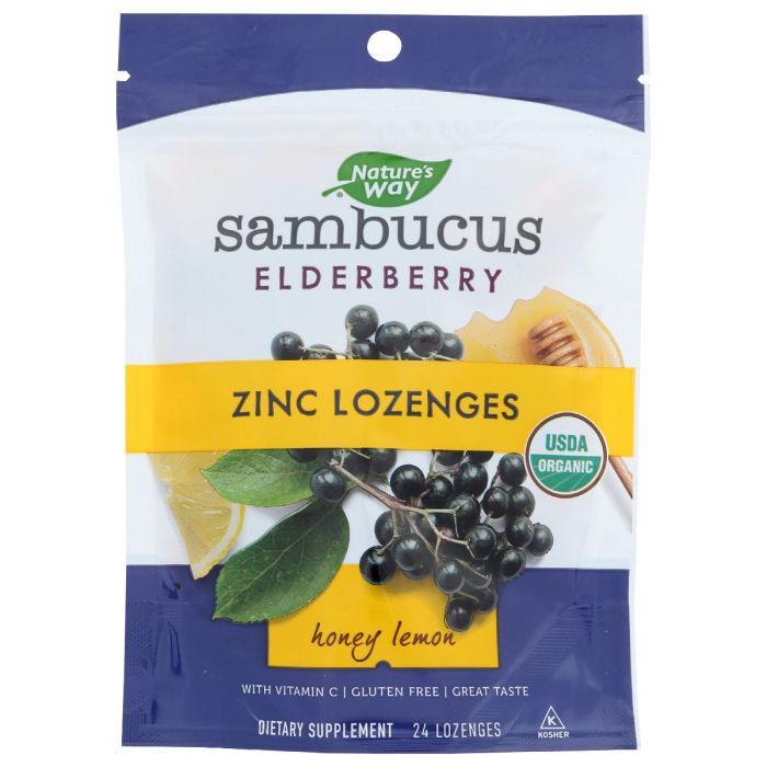 NATURES WAY: Sambucus Honey Lemon Zinc Lozenges, 24 ea