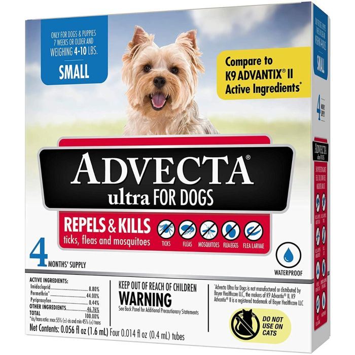 ADVECTA: Ultra Flea & Tick Protection for Dogs 4 To 10 Lbs, 4 do