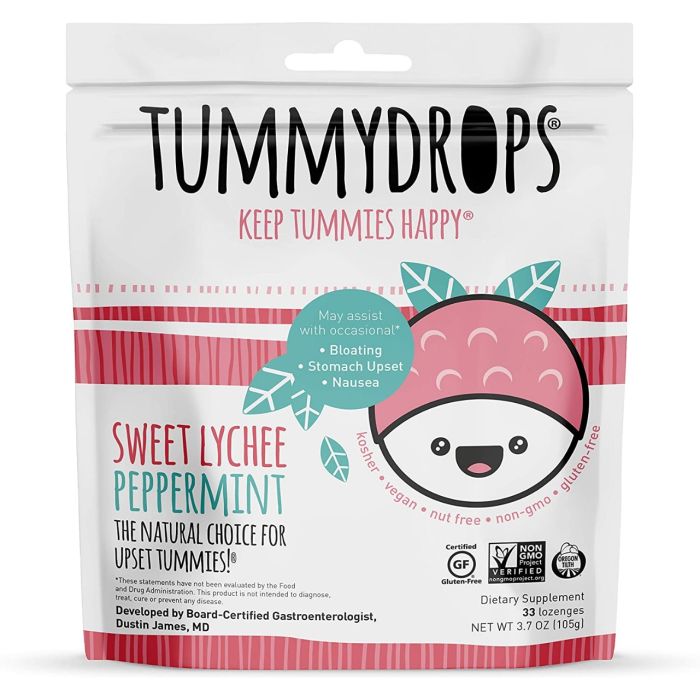 TUMMYDROPS: Sweet Lychee Peppemint Lozenges Bag, 33 pc