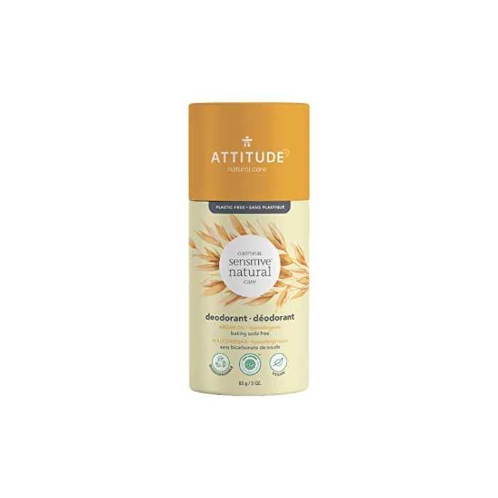 ATTITUDE: Natural Argan Oil Baking Soda Free Deodorant Stick For Sensitive Skin, 3 oz