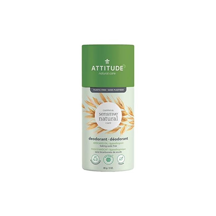 ATTITUDE: Natural Avocado Oil Baking Soda Free Deodorant Stick For Sensitive Skin, 3 oz