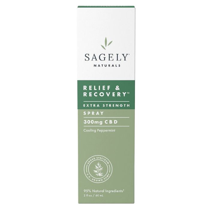 SAGELY NATURALS: Relief And Recovery Extra Strength 300Mg Cbd Cooling Peppermint Spray, 2 oz