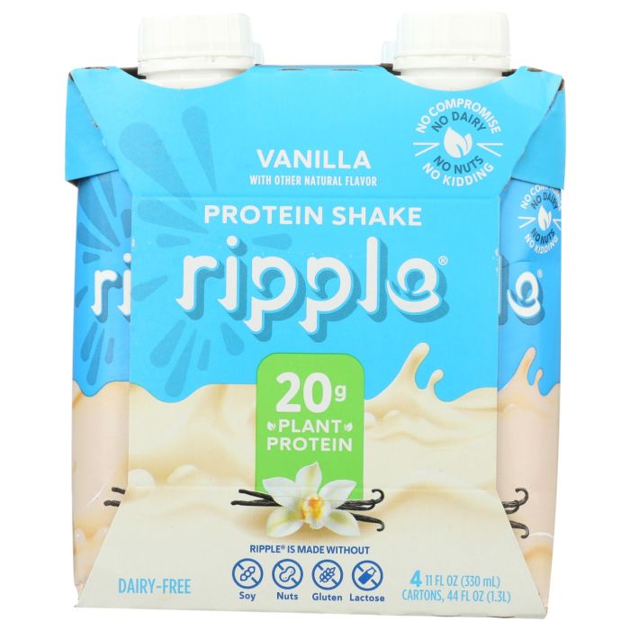 RIPPLE: Plant Protein RTD 4Pk Vanilla, 44 fo