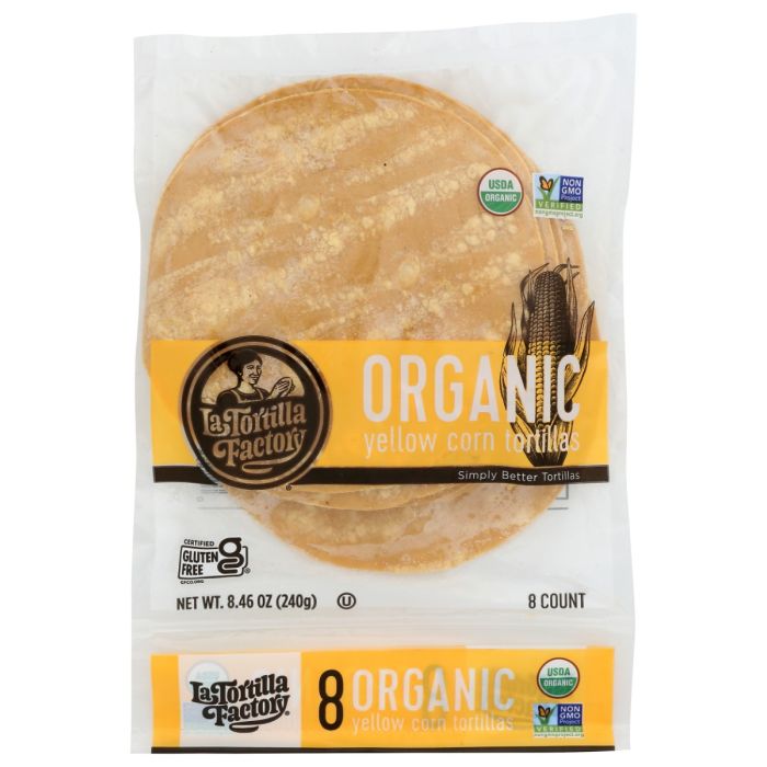 LA TORTILLA FACTORY: Yellow Corn Organic Tortillas, 8.46 oz