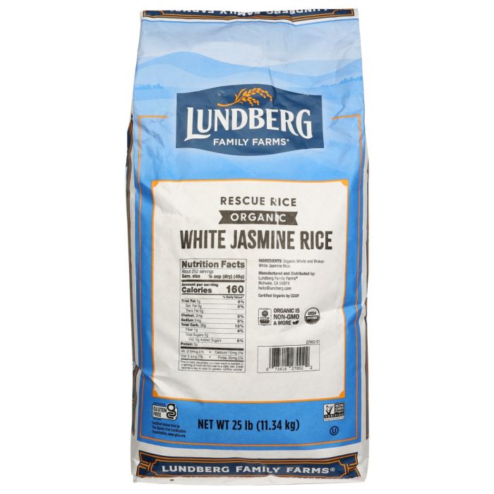 LUNDBERG: Organic White Jasmine Rescue Rice, 25 lb