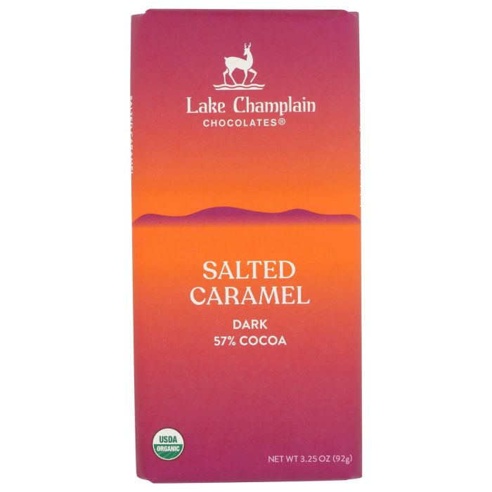 LAKE CHAMPLAIN CHOCOLATES: Salted Caramel Dark Chocolate Bar, 3.25 oz