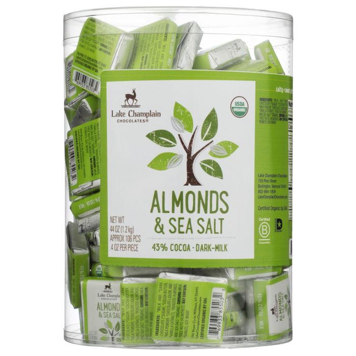 LAKE CHAMPLAIN CHOCOLATES: Organic Milk Sea Salt and Almonds Squares, 100 pc