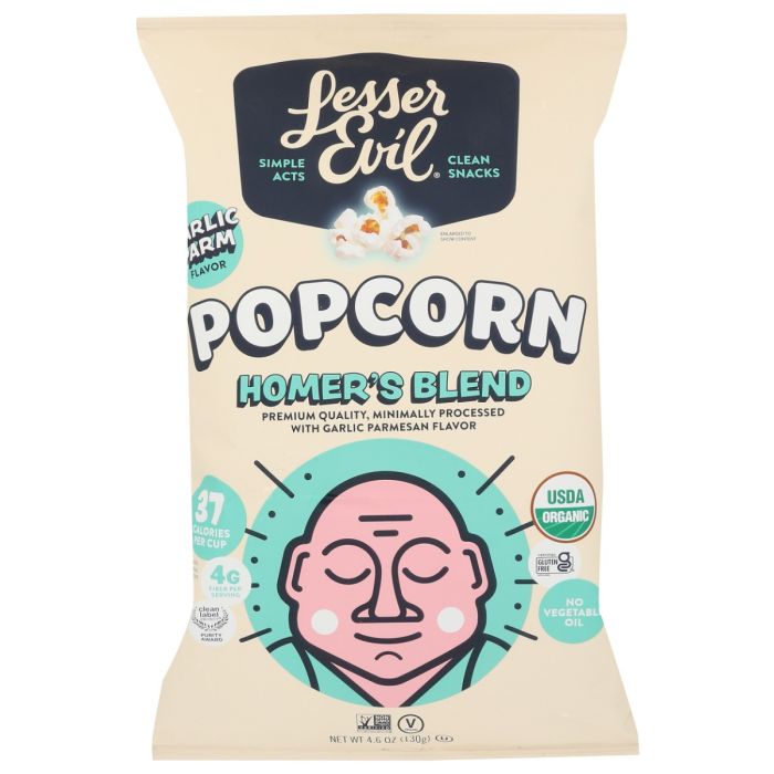LESSER EVIL: Garlic Parmesan Organic Popcorn, 4.6 oz