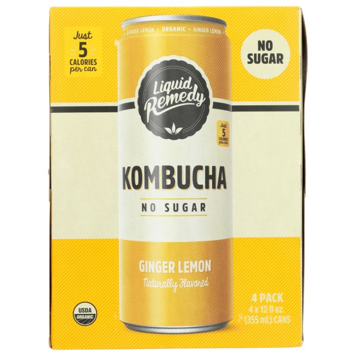 LIQUID REMEDY: Ginger Lemon Kombucha 4 Count, 48 fo