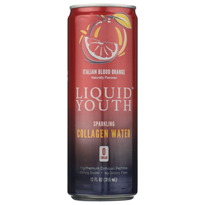 LIQUID YOUTH: Italian Blood Orange Sparkling Collagen Water, 12 fo