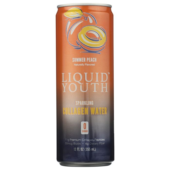 LIQUID YOUTH: Summer Peach Sparkling Collagen Water, 12 fo
