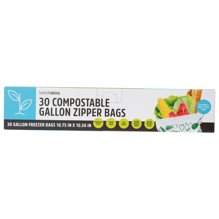 LUNCHSKINS: Compostable Resealable Gallon Zipper Bags, 30 pc