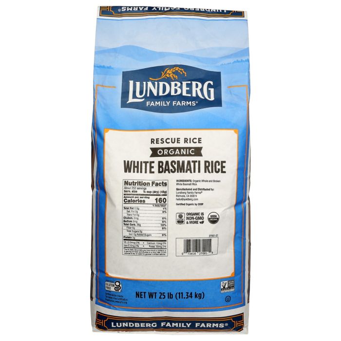 LUNDBERG: Organic White Basmati Rescue Rice, 25 lb