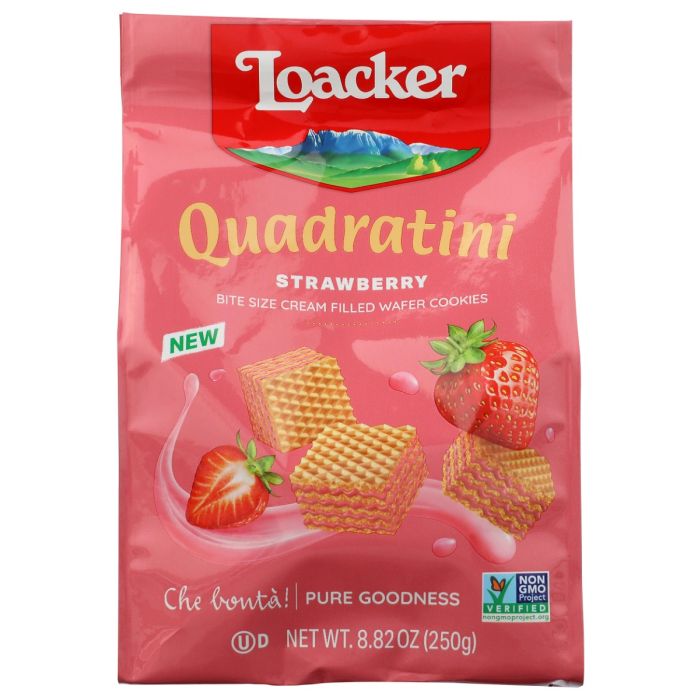 LOACKER: Quadratini Strawberry Wafer, 8.82 oz