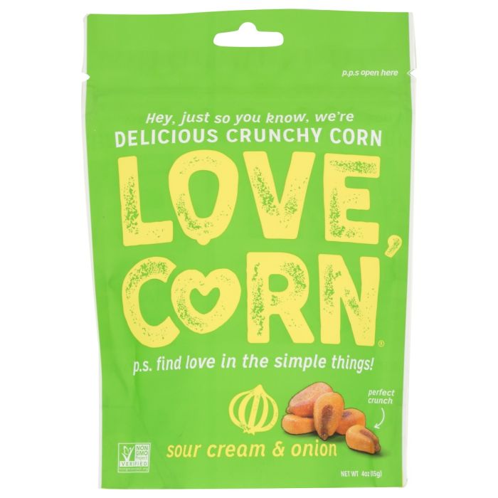 LOVE CORN: Sour Cream and Onion Crunchy Corn, 4 oz