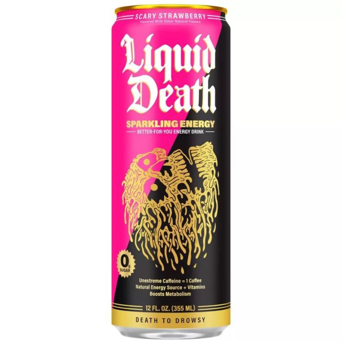 LIQUID DEATH: Scary Strawberry Sparkling Energy Beverage, 12 fo