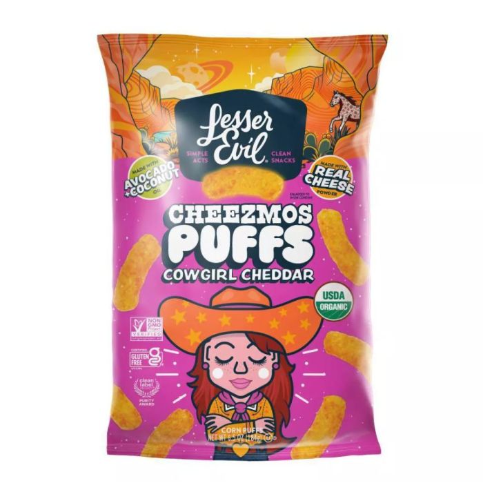 LESSER EVIL: Cowgirl Cheddar Cheezmos Puffs, 6.5 oz