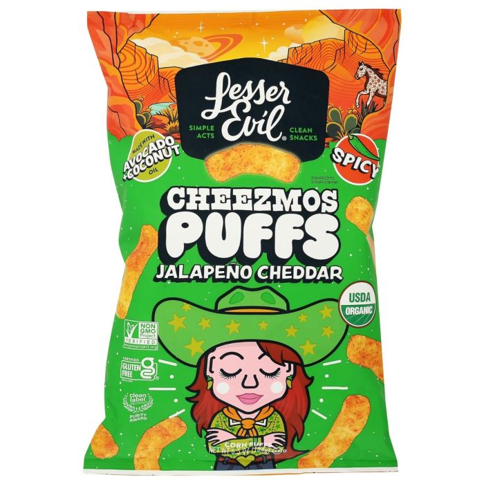 LESSER EVIL: Jalapeño Cheddar Cheezmos Puffs, 6.5 oz