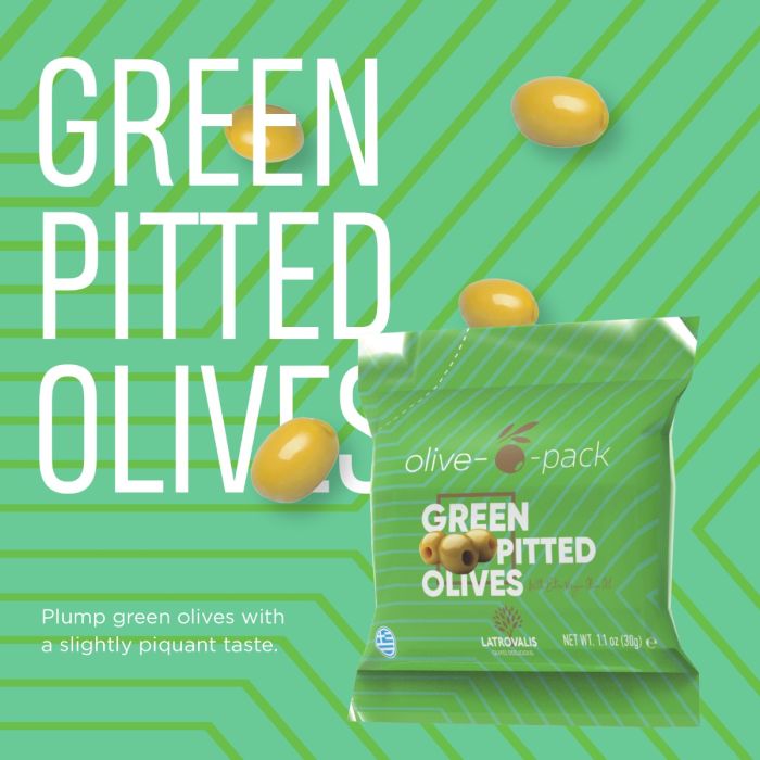 LATROVALIS OLIVE O PACK: Olives Pitted Green, 1.1 oz