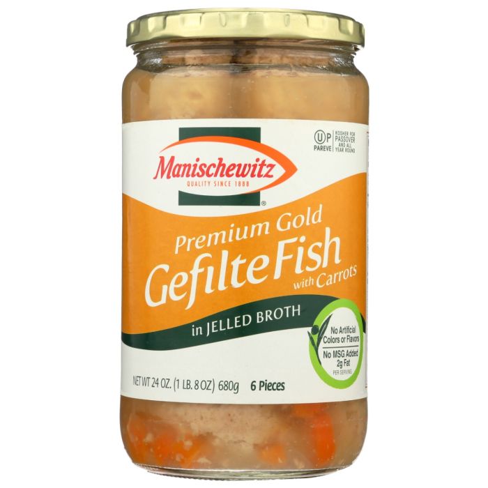 MANISCHEWITZ: Premium Gold Gefilte Fish with Carrots in Jelled Broth, 24 oz