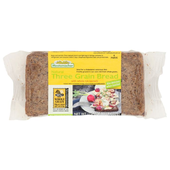 MESTEMACHER: Natural Three Grain Bread, 17.6 oz