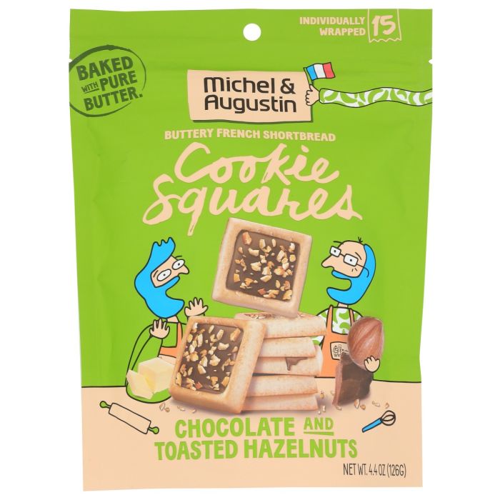 MICHEL ET AUGUSTIN: Chocolate and Toasted Hazelnut Squares Cookies, 4.4 oz
