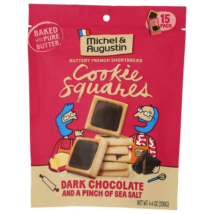 MICHEL ET AUGUSTIN: Dark Chocolate Sea Salt Cookie Squares, 4.4 oz